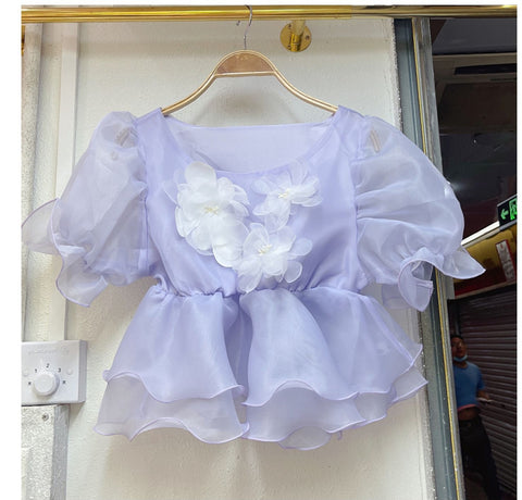 Summer Flower Ruffled Short Sleeve Shirt CODE: KAR1543