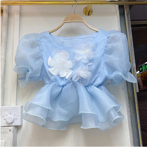 Summer Flower Ruffled Short Sleeve Shirt CODE: KAR1543