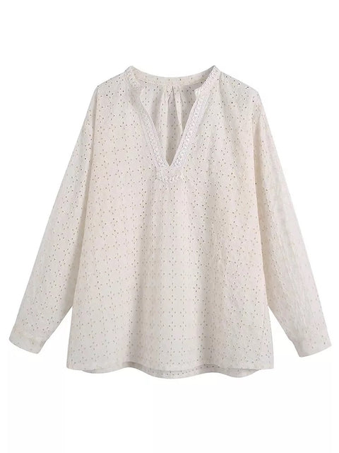 Summer Fashion Hollow Out Embroidery Blouse Shorts Suit Two Piece Set CODE: KAR1546