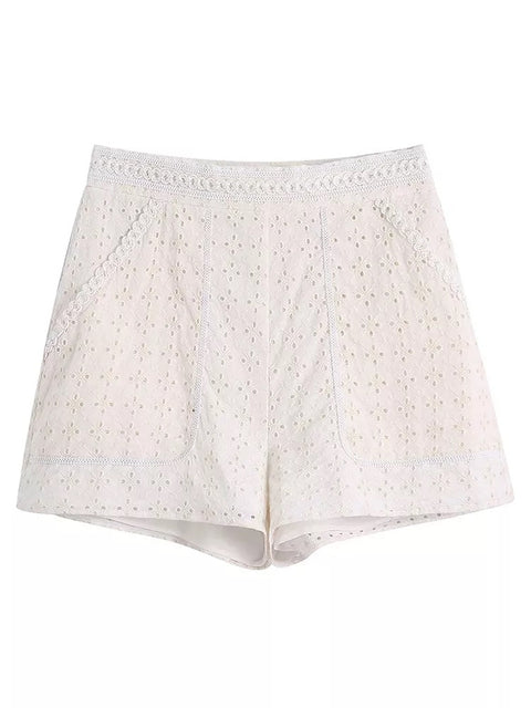 Summer Fashion Hollow Out Embroidery Blouse Shorts Suit Two Piece Set CODE: KAR1546