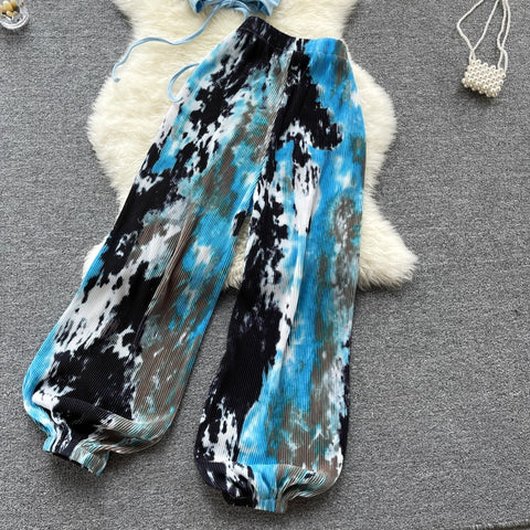New Style Sling Tank Top | Tie-dye wide leg trendy flared pant Two Piece Set CODE: KAR1549