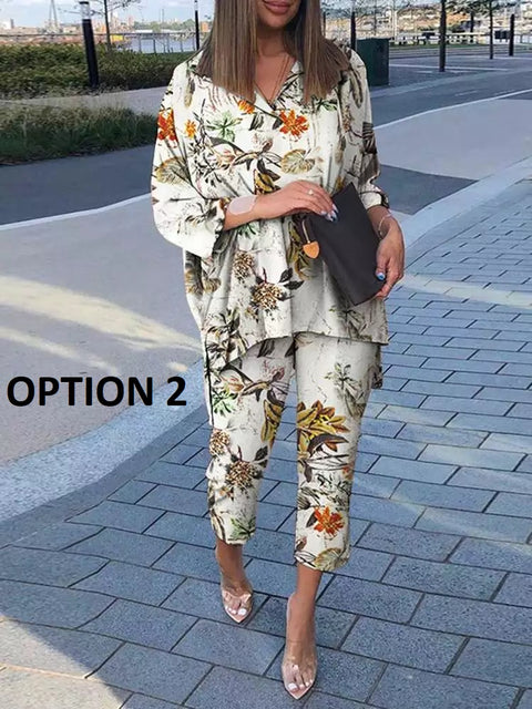 Summer Floral Printed Bohemian Long Sleeve O-Neck High Low Blouse Set CODE: KAR1555