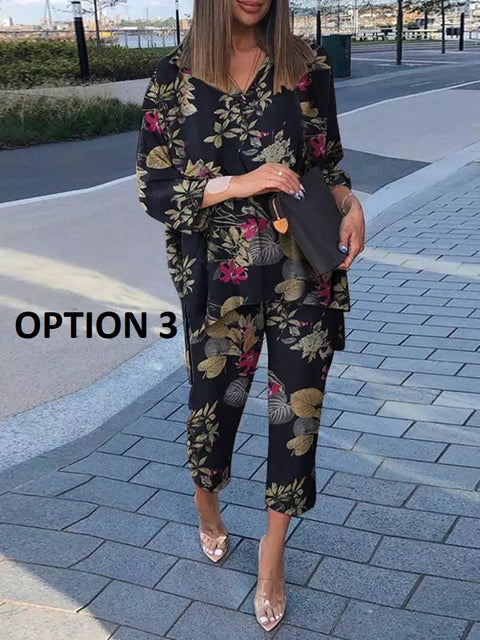 Summer Floral Printed Bohemian Long Sleeve O-Neck High Low Blouse Set CODE: KAR1555