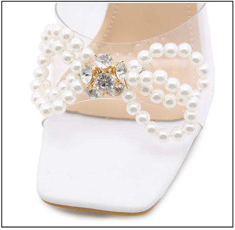 Sexy White String Bead Buckle pump high heel Sandal CODE: KAR1556