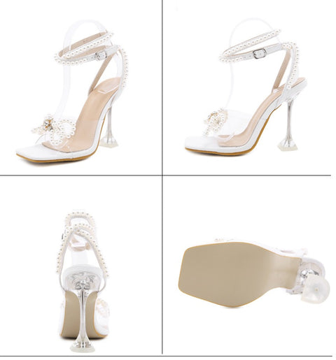Sexy White String Bead Buckle pump high heel Sandal CODE: KAR1556
