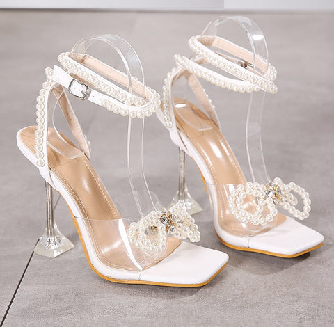 Sexy White String Bead Buckle pump high heel Sandal CODE: KAR1556