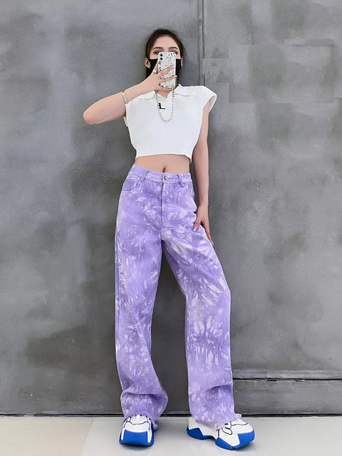 New High Elastic Waist Tie Dye Long Wide Leg Casual Pants CODE: KAR1557