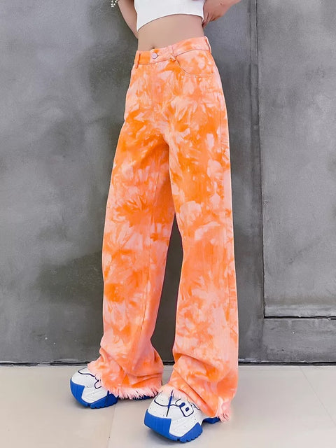 New High Elastic Waist Tie Dye Long Wide Leg Casual Pants CODE: KAR1557