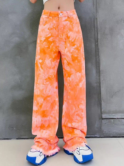 New High Elastic Waist Tie Dye Long Wide Leg Casual Pants CODE: KAR1557
