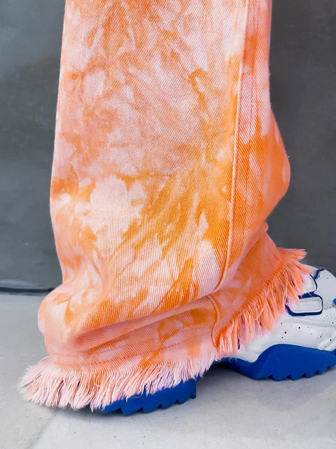 New High Elastic Waist Tie Dye Long Wide Leg Casual Pants CODE: KAR1557