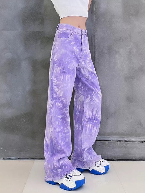 New High Elastic Waist Tie Dye Long Wide Leg Casual Pants CODE: KAR1557