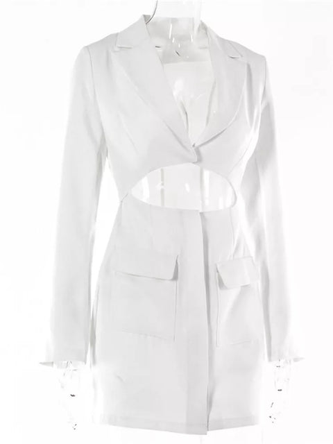 Autumn Fashion Sexy Notched Collar Hollow Out Buttons Long Sleeve Blazer Dress CODE: KAR1559