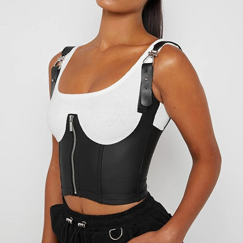 New patchwork with zipper Crop Tank Top CODE: KAR1563