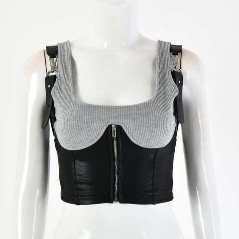 New patchwork with zipper Crop Tank Top CODE: KAR1563