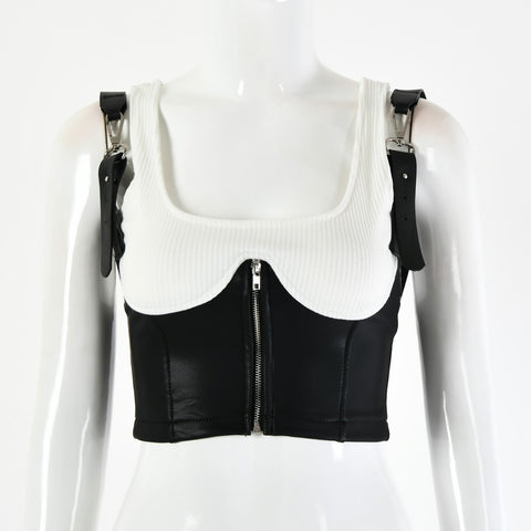 New patchwork with zipper Crop Tank Top CODE: KAR1563