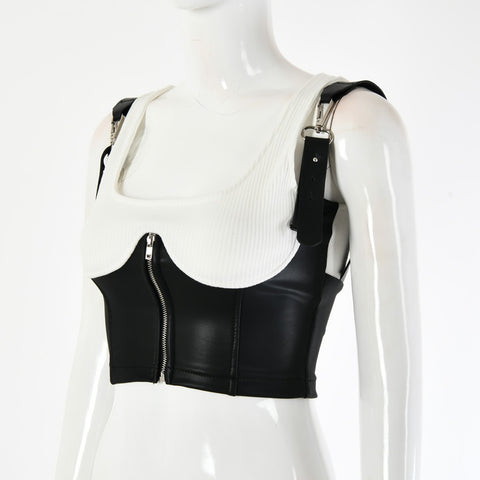 New patchwork with zipper Crop Tank Top CODE: KAR1563