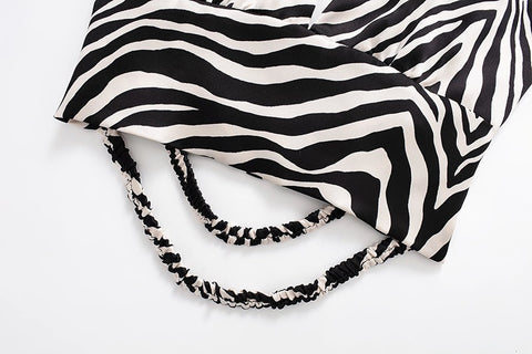 Summer Fashion Zebra Print  Sexy Sleeveless V Neck Backless Cross Lacing Short Top CODE: KAR1565