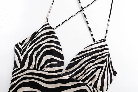 Summer Fashion Zebra Print  Sexy Sleeveless V Neck Backless Cross Lacing Short Top CODE: KAR1565