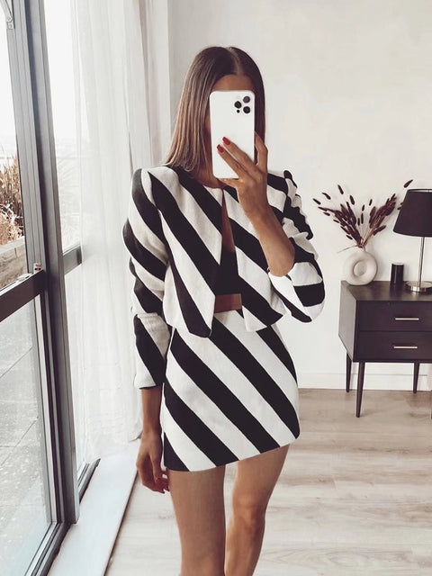 Summer Fashion Slim Skirt Striped Two Piece Set CODE: KAR1568