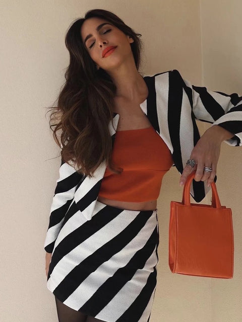 Summer Fashion Slim Skirt Striped Two Piece Set CODE: KAR1568
