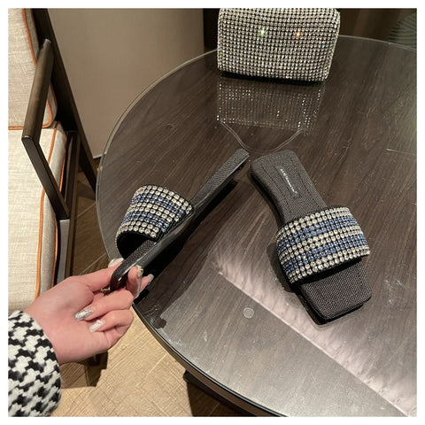 Summer Fashion Bling Rhinestone Slides Casual Crystal Flat CODE: KAR1576