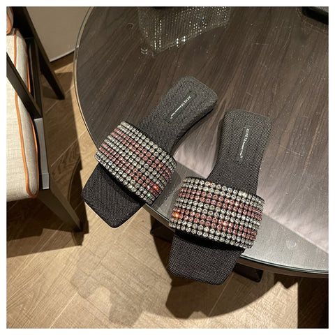 Summer Fashion Bling Rhinestone Slides Casual Crystal Flat CODE: KAR1576