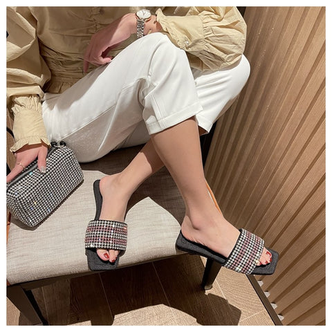 Summer Fashion Bling Rhinestone Slides Casual Crystal Flat CODE: KAR1576
