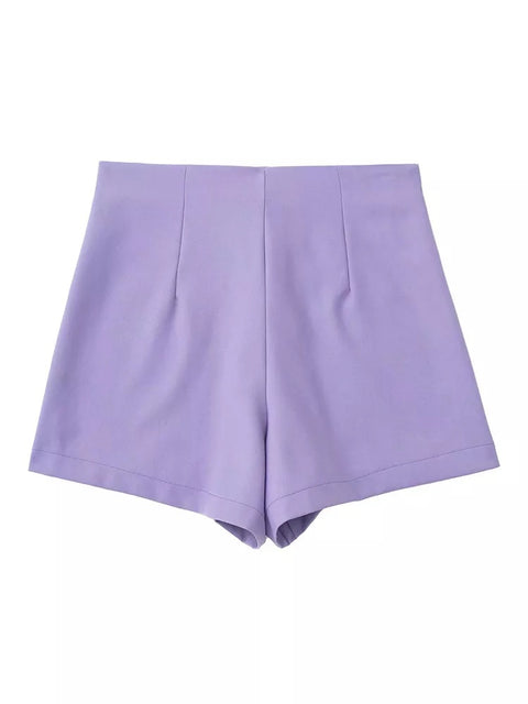 New Fashion Purple Pleated Split Side Zipper High Waist Short CODE: KAR1577