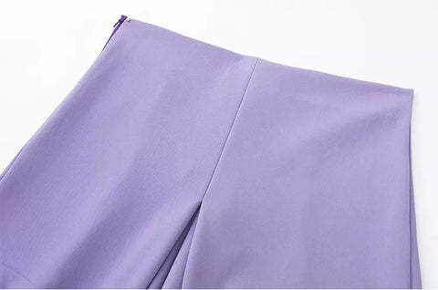New Fashion Purple Pleated Split Side Zipper High Waist Short CODE: KAR1577