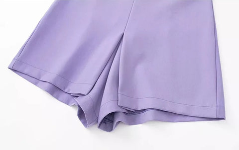 New Fashion Purple Pleated Split Side Zipper High Waist Short CODE: KAR1577