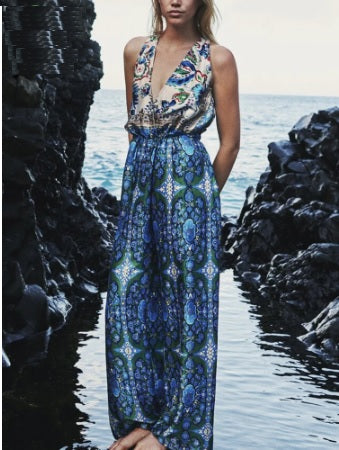 Summer Fashion Casual Patchwork Print Long Pant Jumpsuit CODE: KAR1584