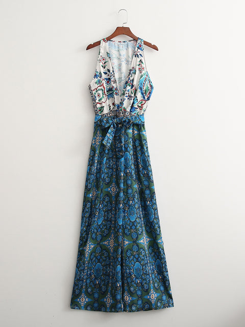 Summer Fashion Casual Patchwork Print Long Pant Jumpsuit CODE: KAR1584