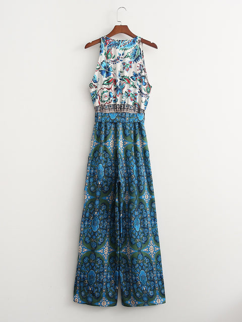Summer Fashion Casual Patchwork Print Long Pant Jumpsuit CODE: KAR1584