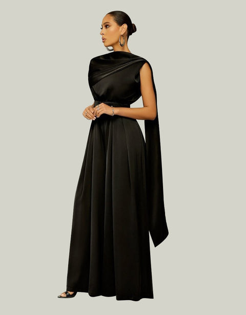 Summer Elegant Wraps Shoulder High Waist Tunic Wide Leg Straight Jumpsuit CODE: KAR1587