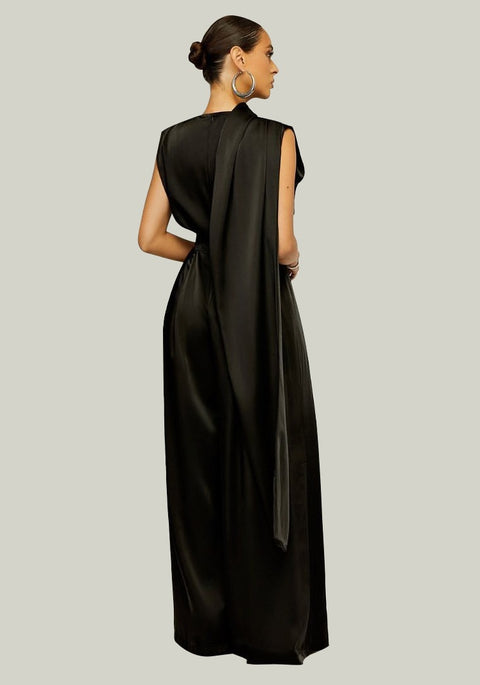 Summer Elegant Wraps Shoulder High Waist Tunic Wide Leg Straight Jumpsuit CODE: KAR1587