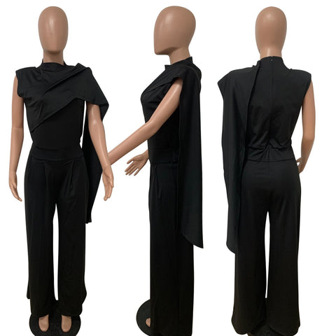 Summer Elegant Wraps Shoulder High Waist Tunic Wide Leg Straight Jumpsuit CODE: KAR1587