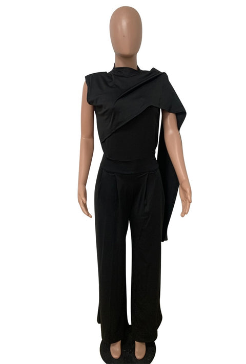 Summer Elegant Wraps Shoulder High Waist Tunic Wide Leg Straight Jumpsuit CODE: KAR1587