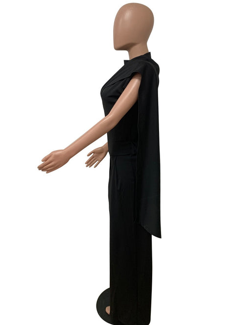 Summer Elegant Wraps Shoulder High Waist Tunic Wide Leg Straight Jumpsuit CODE: KAR1587