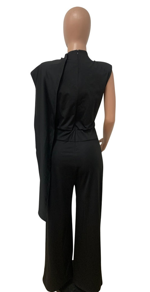 Summer Elegant Wraps Shoulder High Waist Tunic Wide Leg Straight Jumpsuit CODE: KAR1587