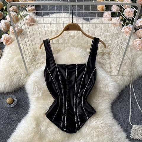 New Solid Short Beading Sleeveless Slim Sexy Backless Tank Crop Top CODE: KAR1593