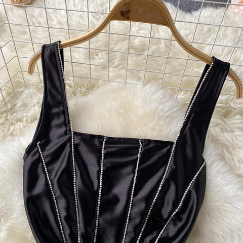 New Solid Short Beading Sleeveless Slim Sexy Backless Tank Crop Top CODE: KAR1593