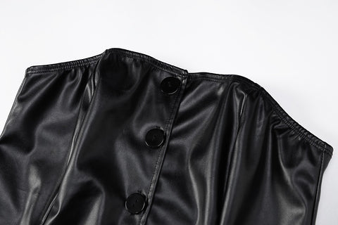 Sexy  Black Strapless Off Shoulder Button Up Tank Corset Top CODE: KAR1594