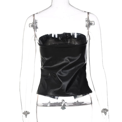 Sexy  Black Strapless Off Shoulder Button Up Tank Corset Top CODE: KAR1594