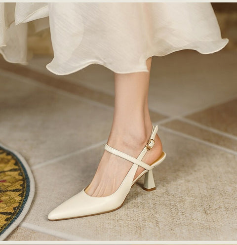 New Mid Heel Pump Pointed Toe Shallow Ankle Strap Slingback Sandal CODE: KAR1601