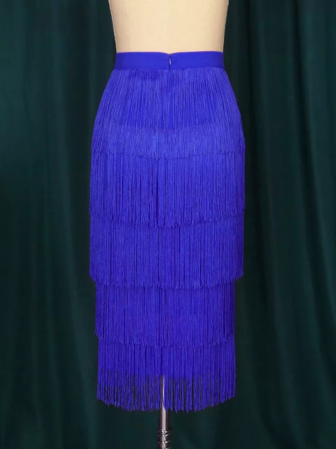New Elegant Bodycon Slim Pencil Tassel High Waist Stretch Sheath Midi Length Skirt CODE: KAR1606