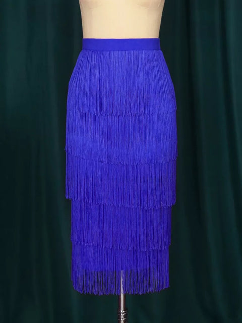 New Elegant Bodycon Slim Pencil Tassel High Waist Stretch Sheath Midi Length Skirt CODE: KAR1606