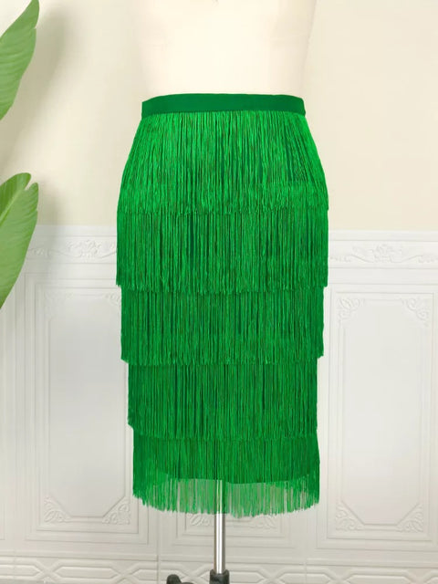 New Elegant Bodycon Slim Pencil Tassel High Waist Stretch Sheath Midi Length Skirt CODE: KAR1606