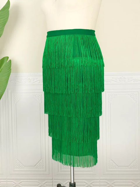 New Elegant Bodycon Slim Pencil Tassel High Waist Stretch Sheath Midi Length Skirt CODE: KAR1606