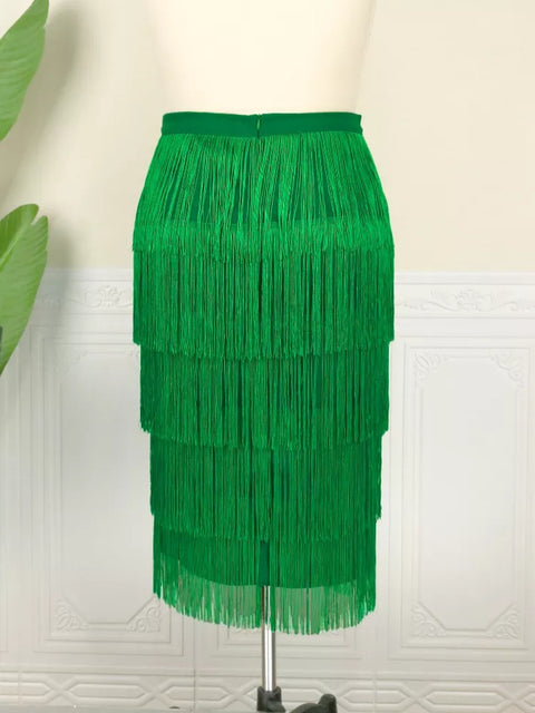 New Elegant Bodycon Slim Pencil Tassel High Waist Stretch Sheath Midi Length Skirt CODE: KAR1606
