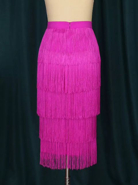 New Elegant Bodycon Slim Pencil Tassel High Waist Stretch Sheath Midi Length Skirt CODE: KAR1606
